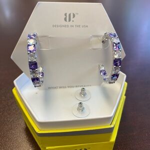 Bomb Party NWT hoop earrings. Dark Purple Topaz & CZ Rhodium plating MSRP $128